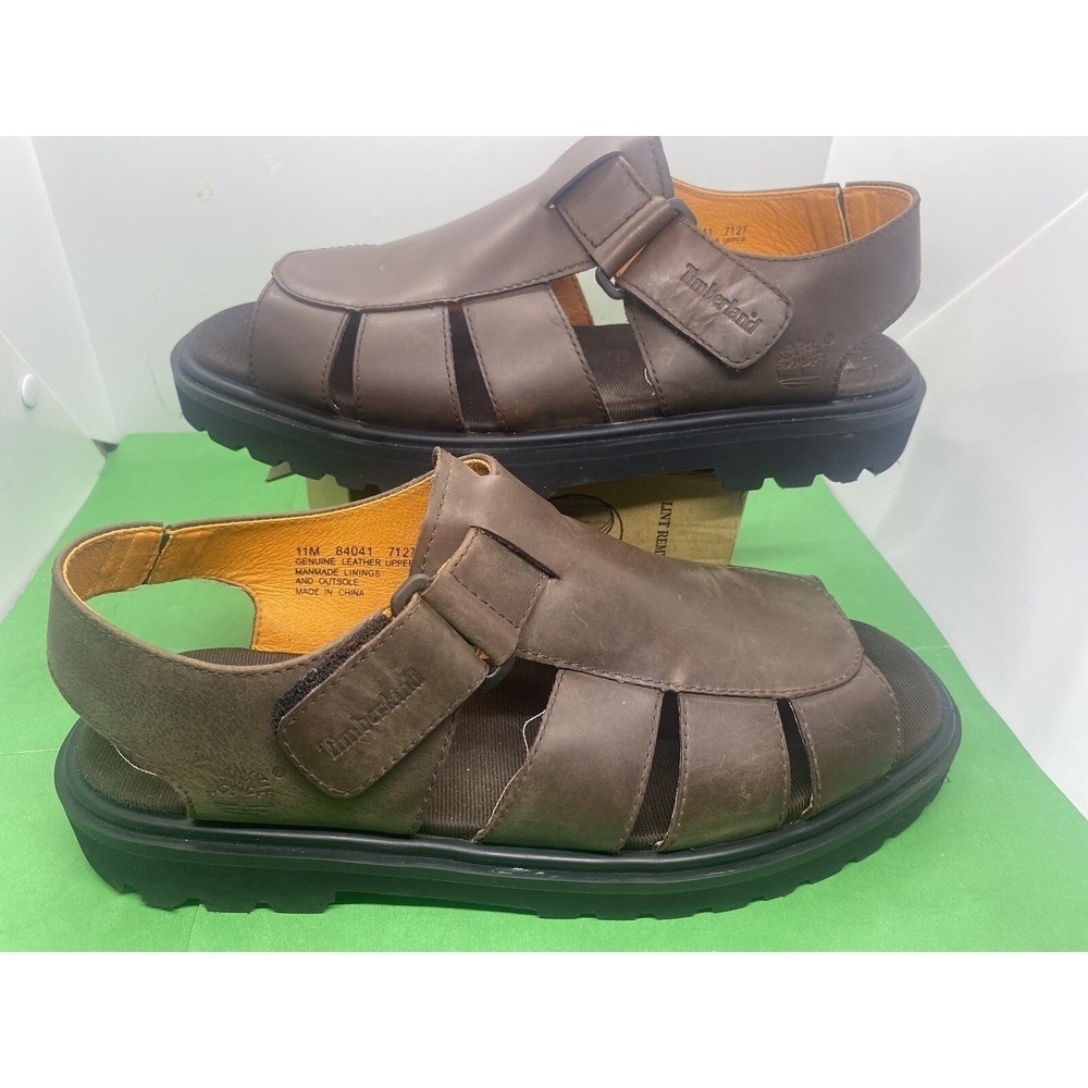 Timberland 11M Brown Leather Mens Open Toe Sandals Adjustable Strap 84041